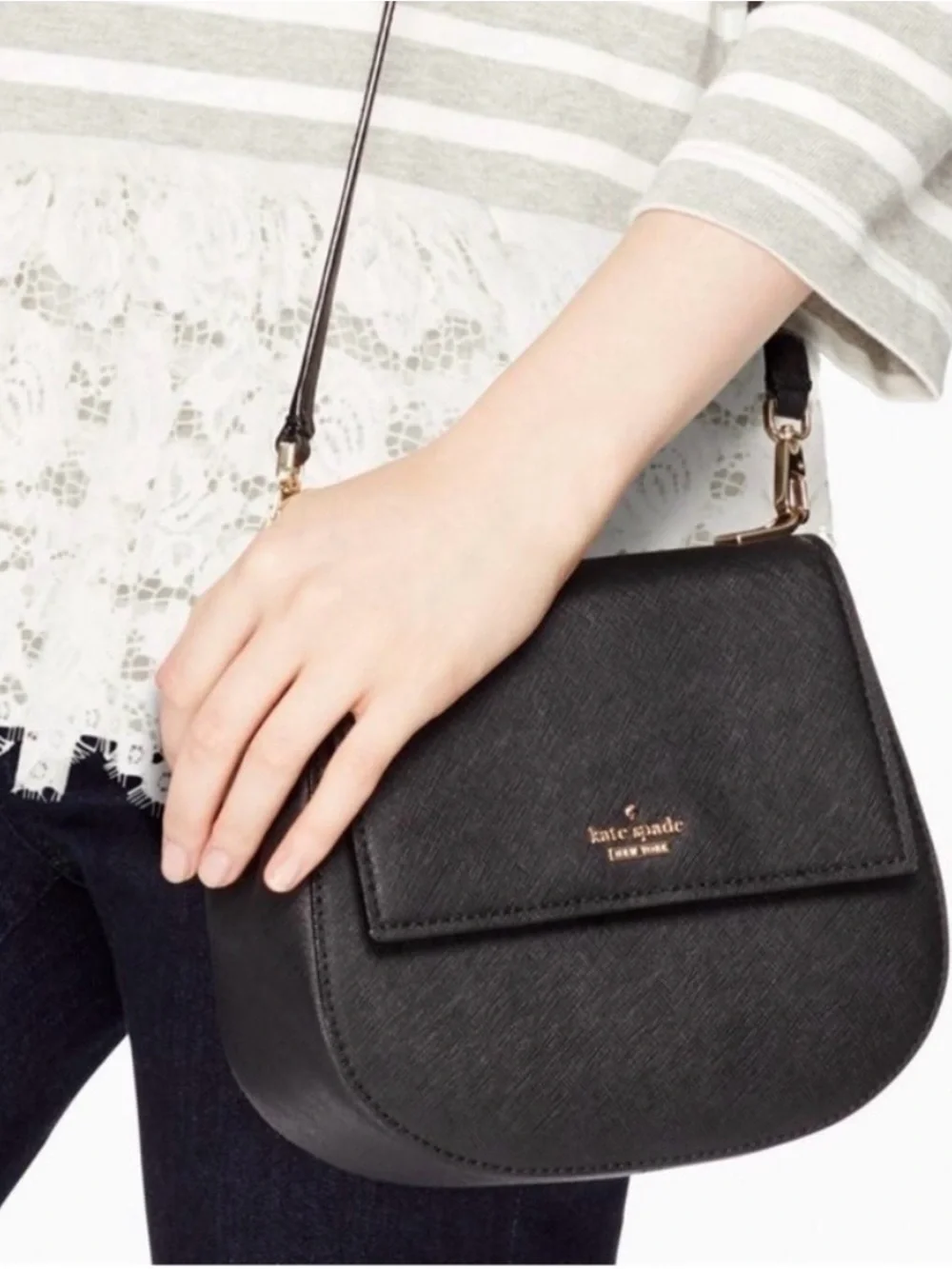 kate spade Cameron Street Byrdie Crossbody Saddle Bag with Gold Hardware